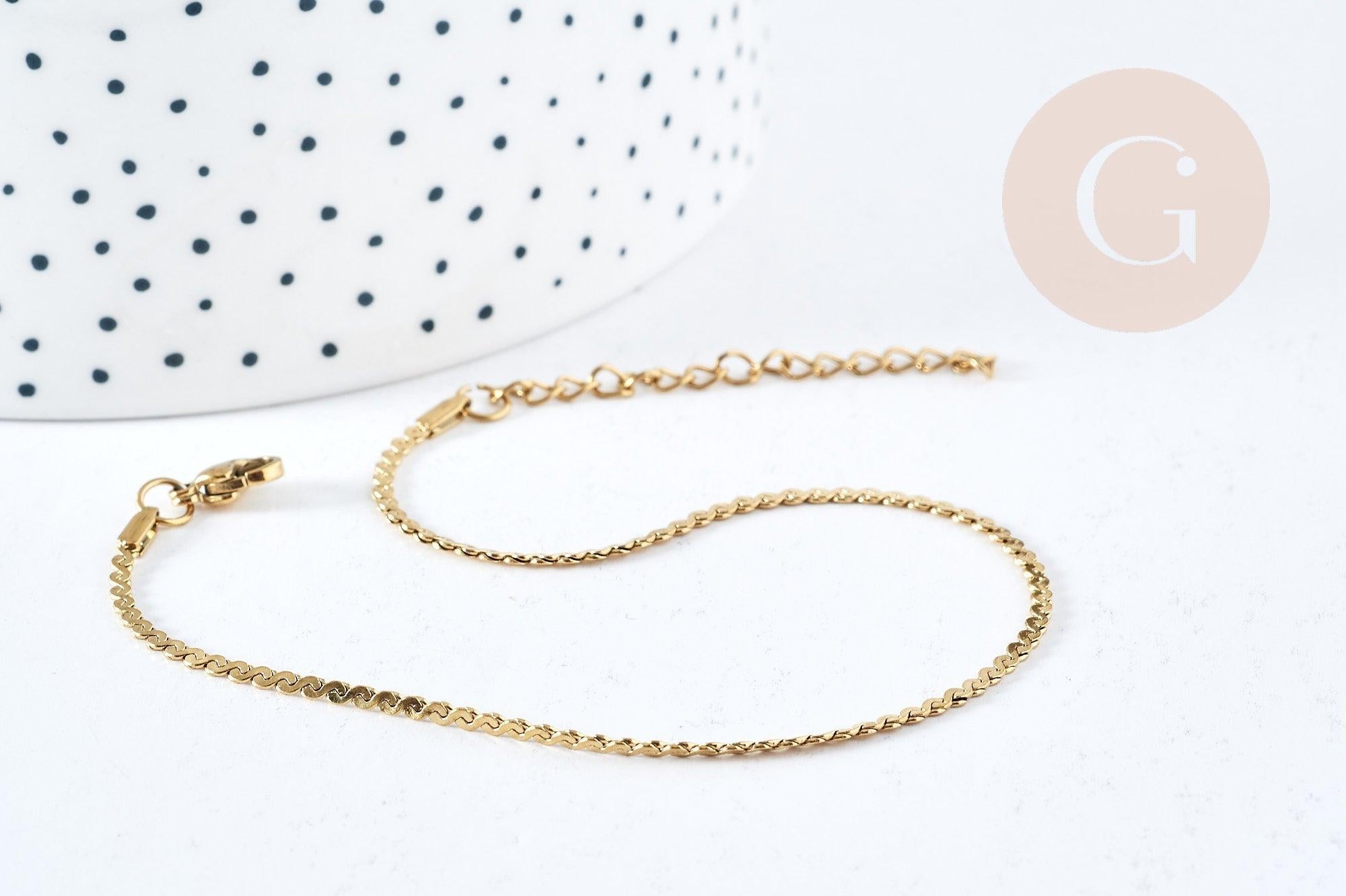 Bracelet chaine cheville torsadé acier inoxydable 304 doré 24.8cm, x1 (G8805)