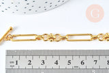 Bracelet chaîne maille rectangle trombones laiton doré 19cm fermoir T, x1 (G6975)