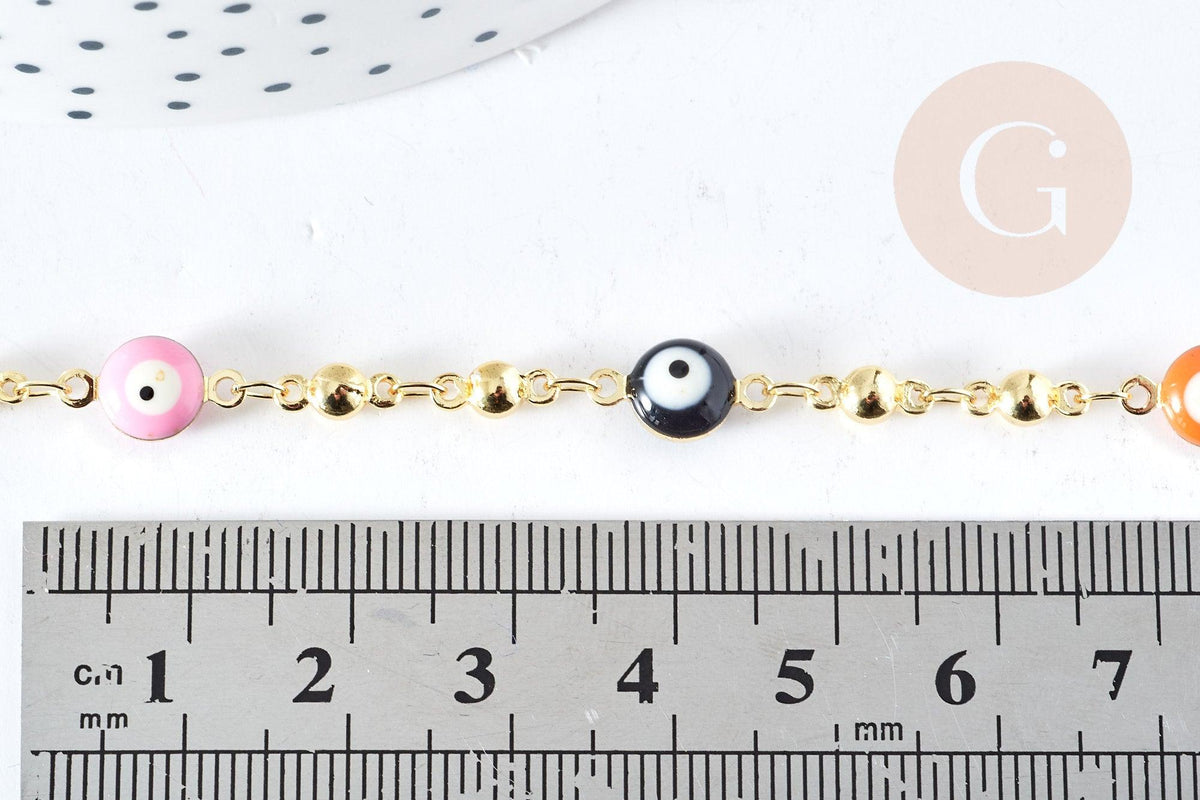 Bracelet chaine oeil protecteur multicolore acier inoxydable doré 304 19cm, x1 (G8739)