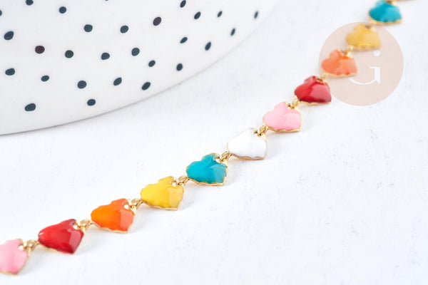 Bracelet coeur acier doré 304 inoxydable émaillé multicolore 26mm, x1 (G8607)