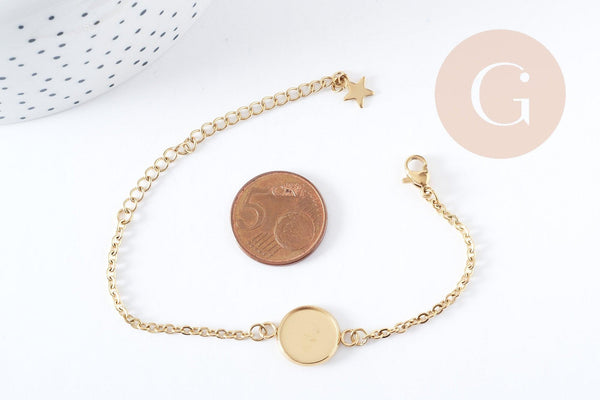 Bracelet complet cabochon rond 12mm acier 304 inoxydable doré 15.9cm x1 (G8885)