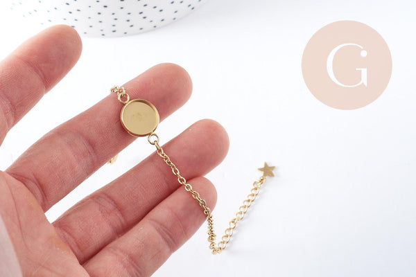 Bracelet complet cabochon rond 12mm acier 304 inoxydable doré 15.9cm x1 (G8885)