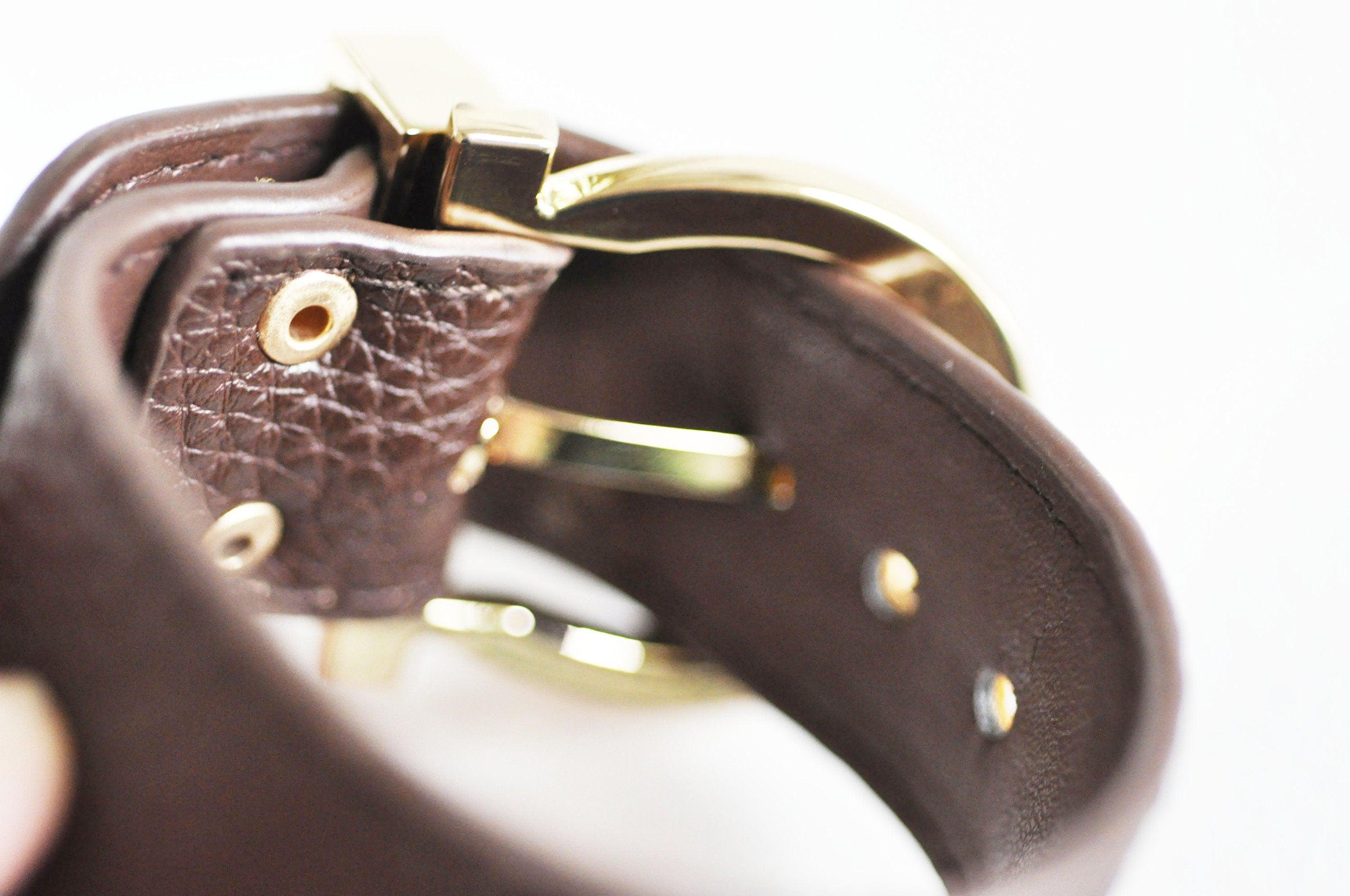 Bracelet cuir marron réglable boucle dorée 25.5mm, x1 (G8494)