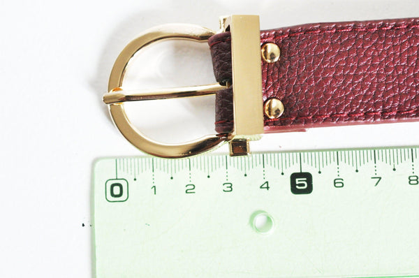 Bracelet cuir rouge bordeaux réglable boucle dorée 25.5mm, x1 (G4791)