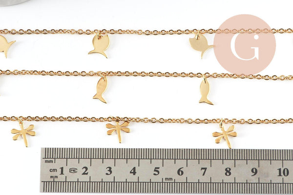 Bracelet de cheville croix coeurs acier inoxydable 304 doré 27-37cm, x1 (G7110)