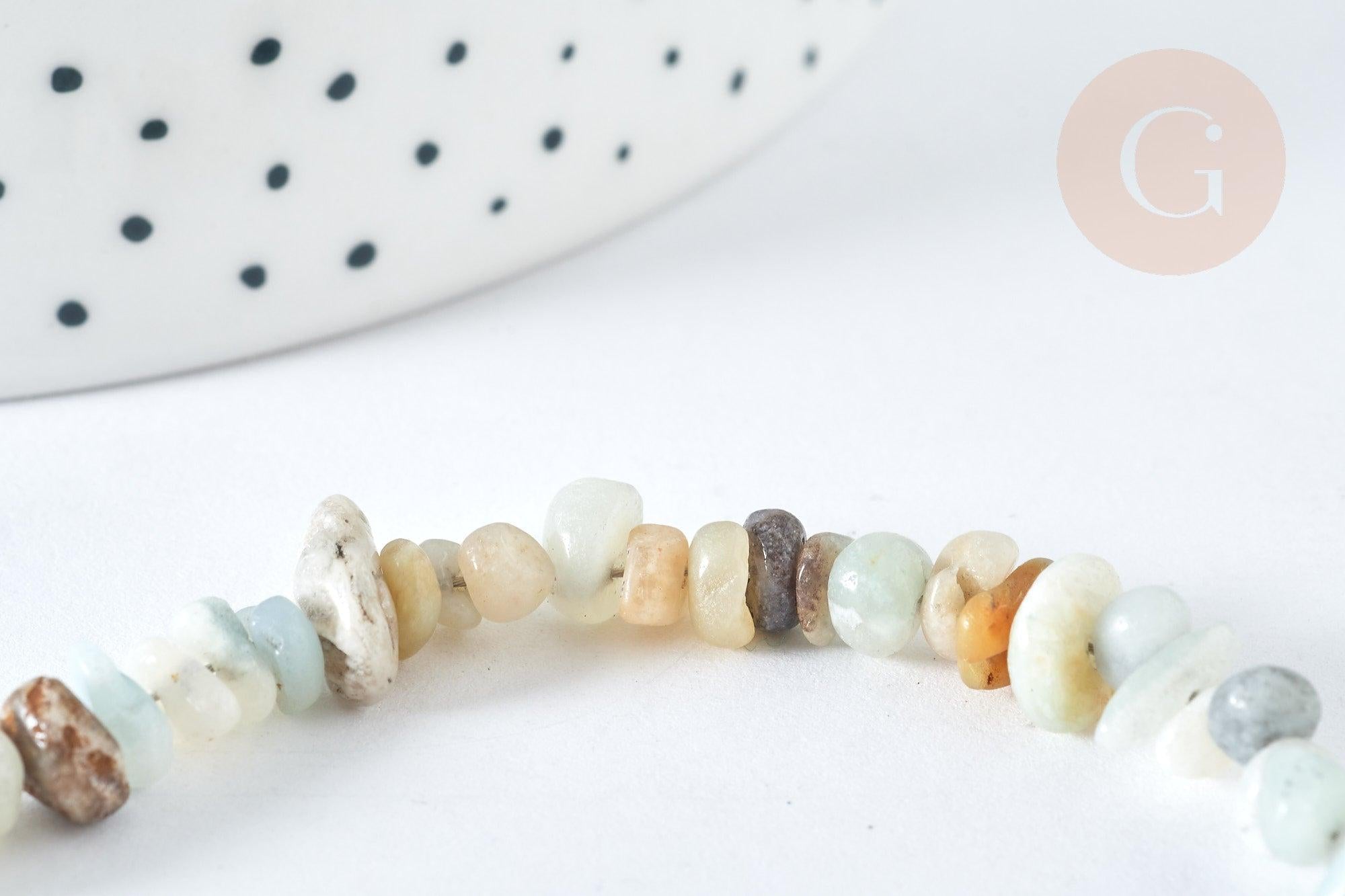 Bracelet de cheville perles amazonite naturelle laiton et acier inoxydable platine 21.5cm, x1 (G7792)