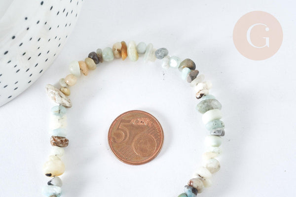 Bracelet de cheville perles amazonite naturelle laiton et acier inxoydable platine 21.5cm, x1 (G7792)