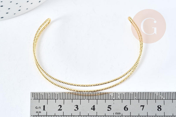 Bracelet double jonc ouvert torsadé laiton doré 18K 60mm, x1 (G8502)