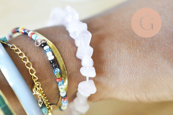 Bracelet élastique chips quartz rose naturel 50mm, x1 (G4717)