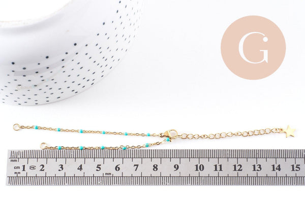 Bracelet fin acier 304 inoxydable doré 14k résine avec anneaux maille forçat 16.5mm, x1 (G10239)