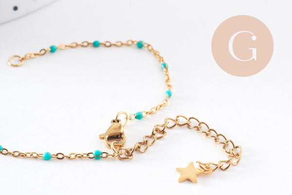 Bracelet fin acier 304 inoxydable doré 14k résine avec anneaux maille forçat 16.5mm, x1 (G10239)