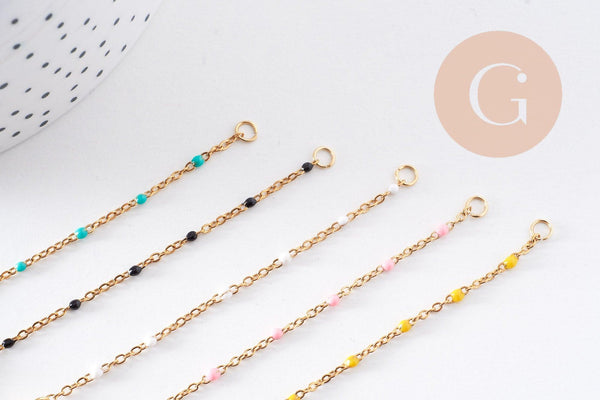 Bracelet fin acier 304 inoxydable doré 14k résine avec anneaux maille forçat 16.5mm, x1 (G10239)