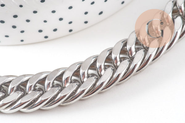 Bracelet gros maillons en inoxydable, fermoir toggle, bracelet homme, x1 (G0273)