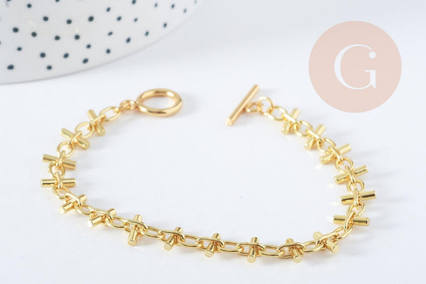 Bracelet grosse maille acier 304 inoxydable doré 19.5cm, x1 (G8890)
