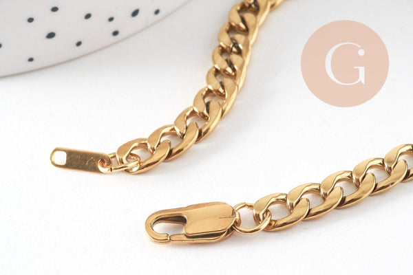 Bracelet grosse maille figaro gourmette acier doré 14k, 20cm, x1 (G4447)