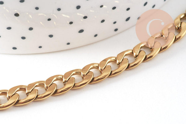 Bracelet grosse maille figaro gourmette acier doré 14k, 20cm, x1 (G4447)