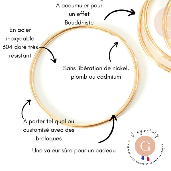 Bracelet jonc 3mm acier doré 63mm x1 (G7736)