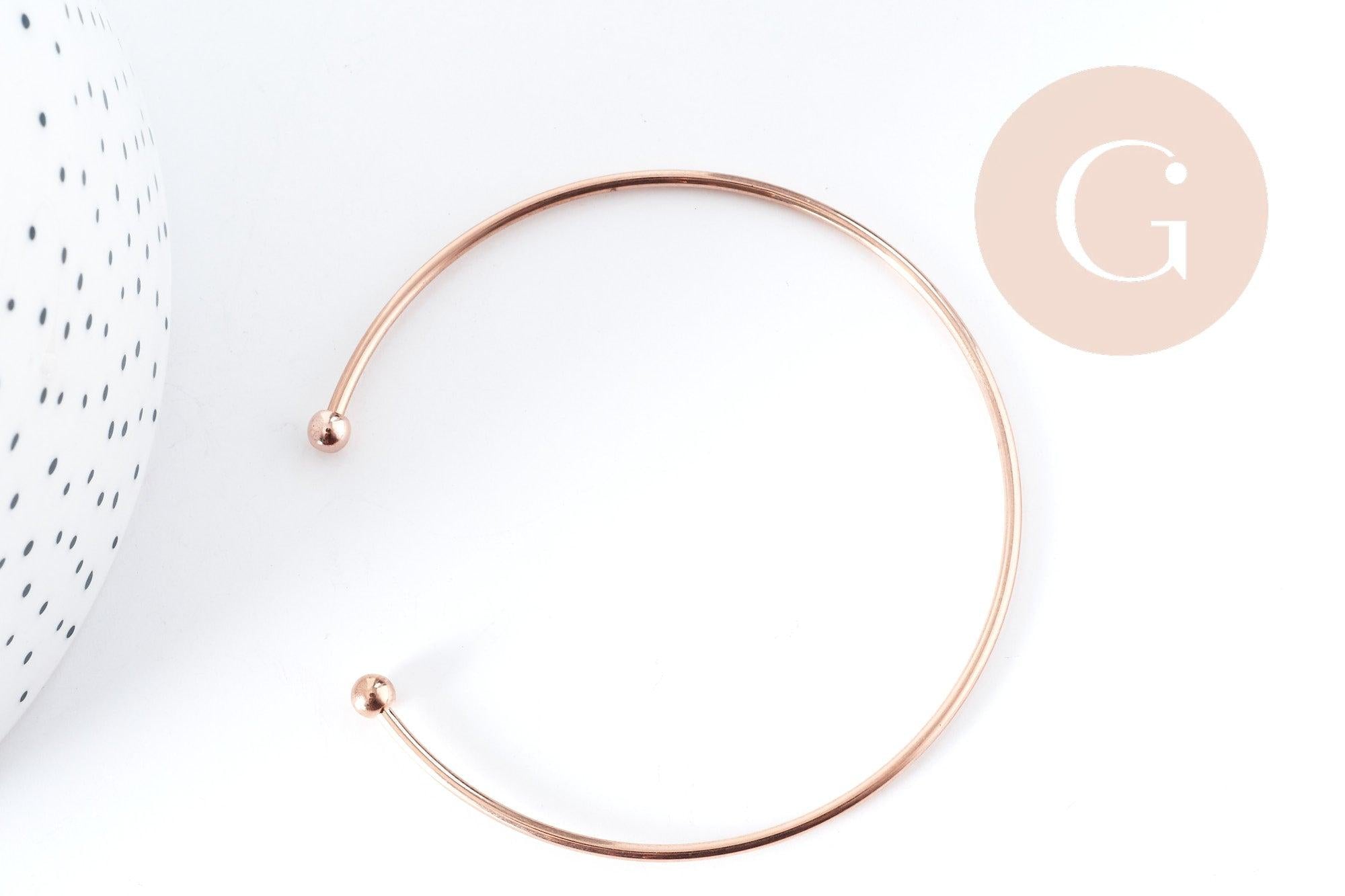 Bracelet jonc fin finition boule cuivre or rose 16K 2mm/60mm, x1 (G8356)