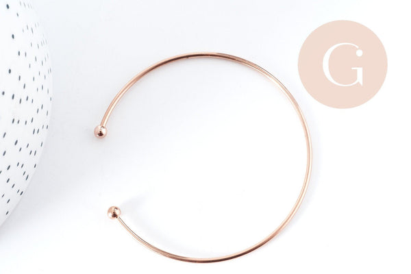 Bracelet jonc fin finition boule cuivre or rose 16K 2mm/60mm, x1 (G8356)