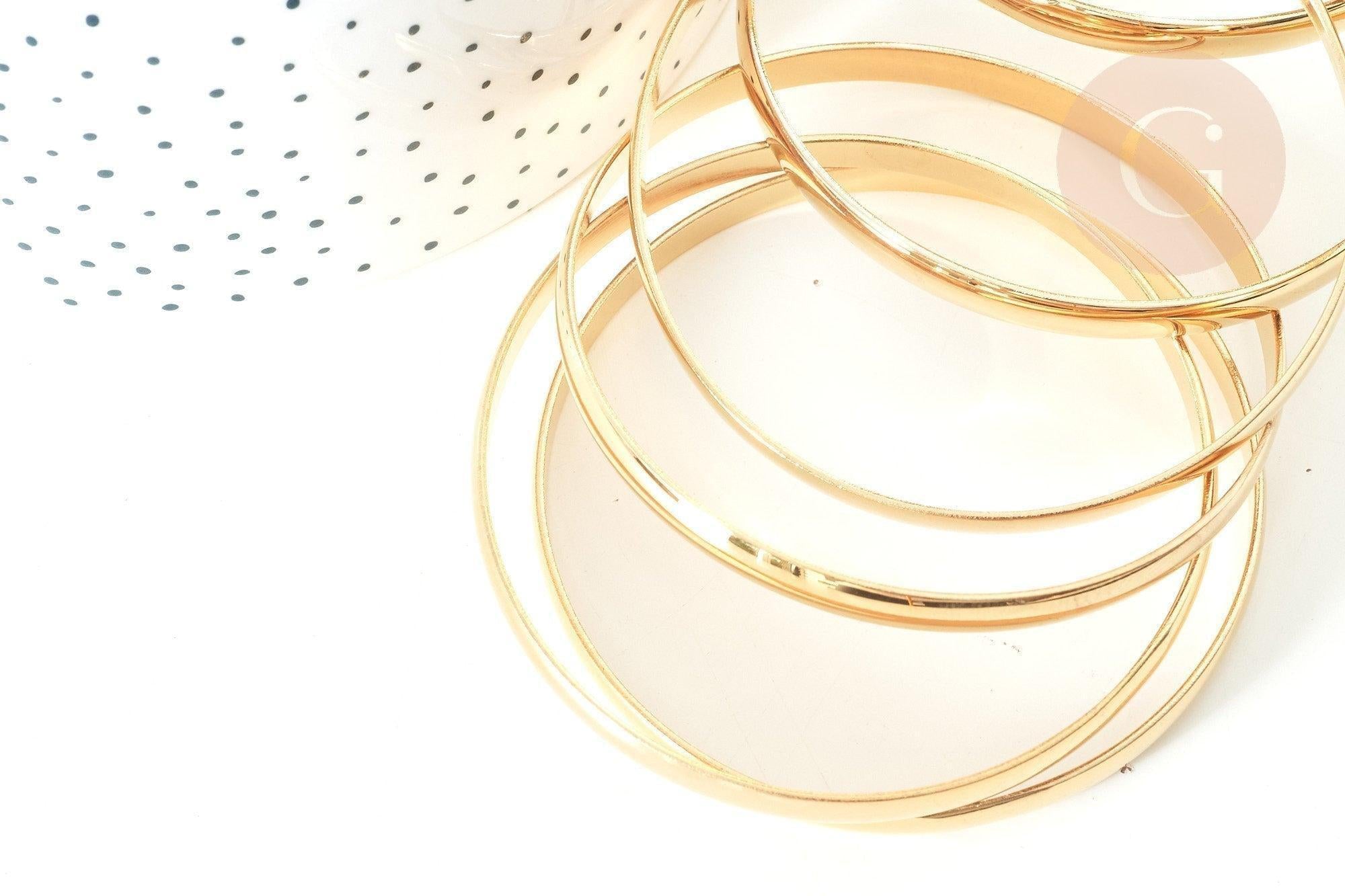 Bracelet jonc lisse 5.5mm acier 304 inoxydable doré 68mm, bracelet sans nickel, x1 (G7737)