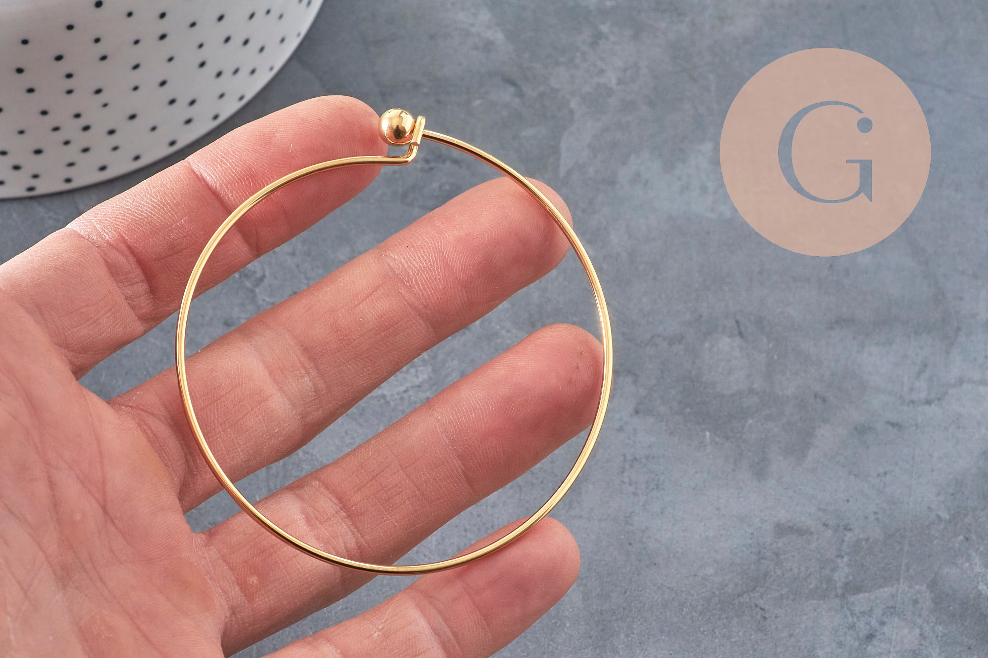 Pulsera esclava lisa bola acero inoxidable 304 dorado 62mm, x1 (G11264)