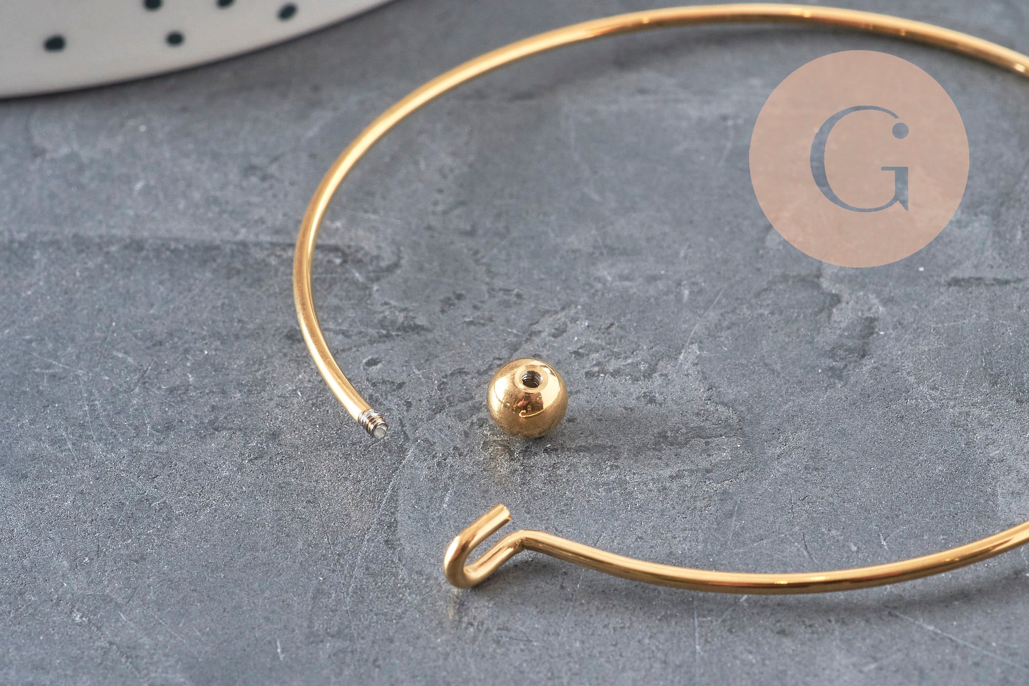 Pulsera esclava lisa bola acero inoxidable 304 dorado 62mm, x1 (G11264)