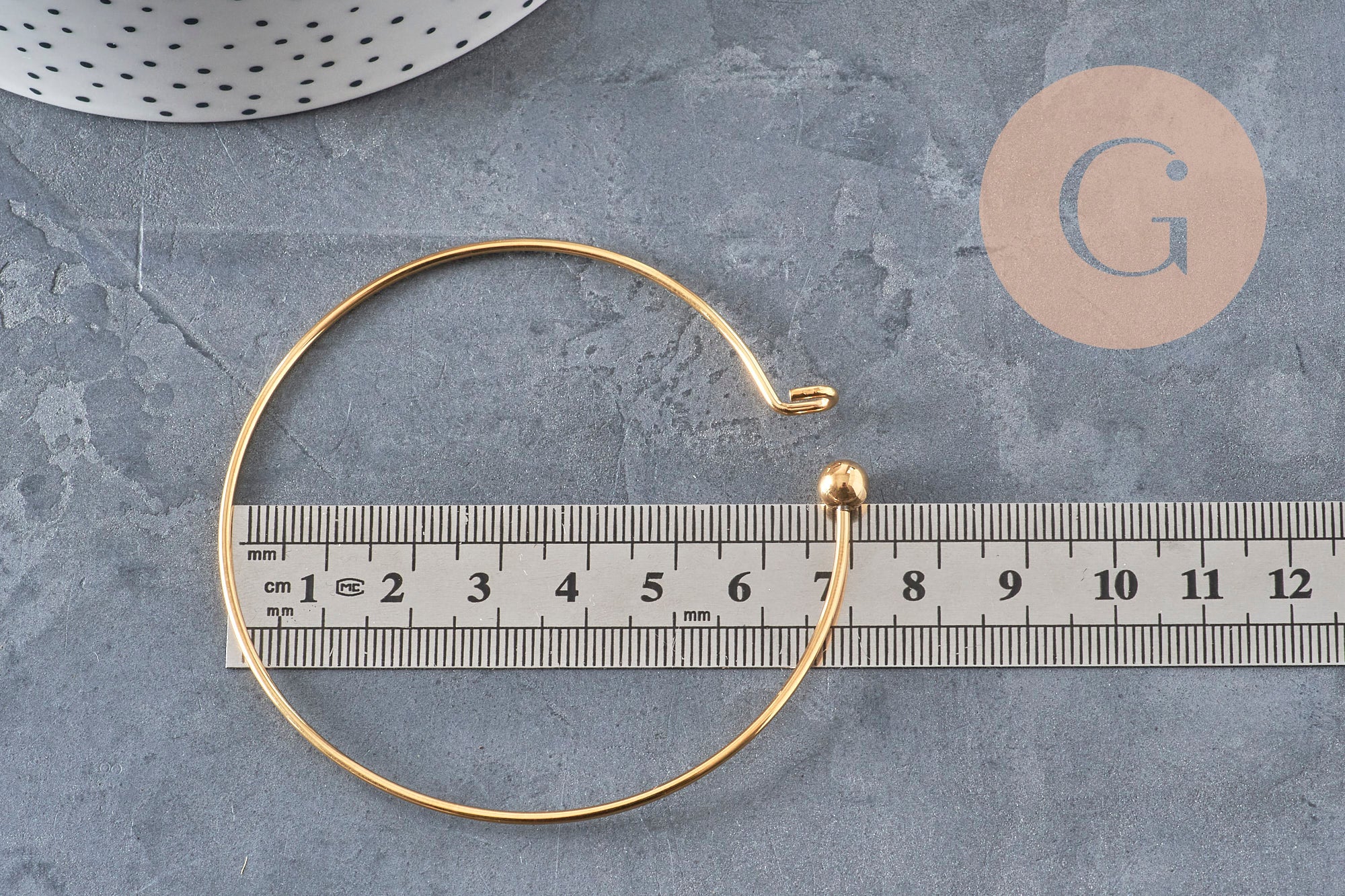 Pulsera esclava lisa bola acero inoxidable 304 dorado 62mm, x1 (G11264)