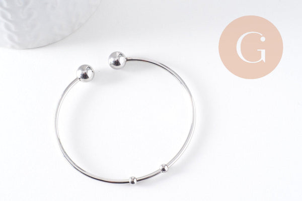 Bracelet jonc ouvert finition boule 4mm acier 304 inoxydable platine 50~65mm, x1 (G10314)