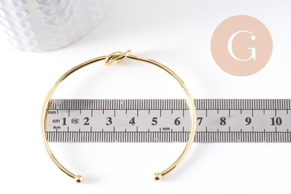 Bracelet jonc ouvert noeud 3mm laiton doré 53x62mm, x1 (G10312)
