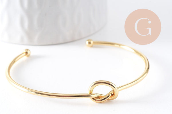 Bracelet jonc ouvert noeud 3mm laiton doré 53x62mm, x1 (G10312)