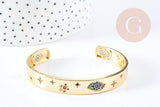 Bracelet jonc réglable doré 16k zircons oeil protecteur 60x48mm, x1 (G4258)
