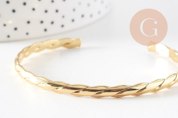Bracelet jonc réglable laiton doré tresse 14k 50mm, x1 (G0478)