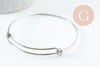 Bracelet jonc réglable lisse rond 1.6mm acier 316 inoxydable platine 60-68mm, x1 (G9417)