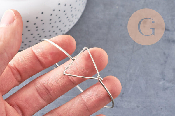 Bracelet jonc réglable triangle laiton argenté 60mm, x1 (G1812)