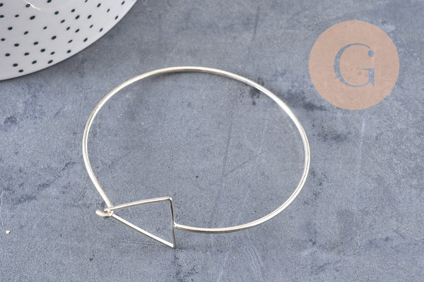 Bracelet jonc réglable triangle laiton argenté 60mm, x1 (G1812)