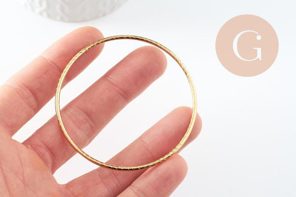 Bracelet jonc strié acier inoxydable doré 14k 60mm, bracelet résistant à l'eau, sans nickel, x1 (G9508)