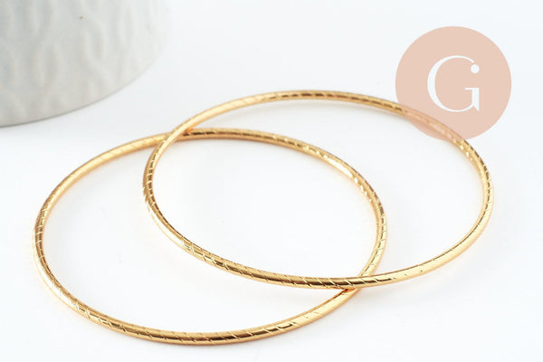 Bracelet jonc strié acier inoxydable doré 14k 60mm, bracelet résistant à l'eau, sans nickel, x1 (G9508)