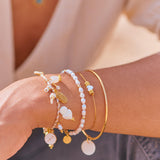 Bracelet jonc texturé rond acier 304 inoxydable doré 68mm, x1 (G7735)