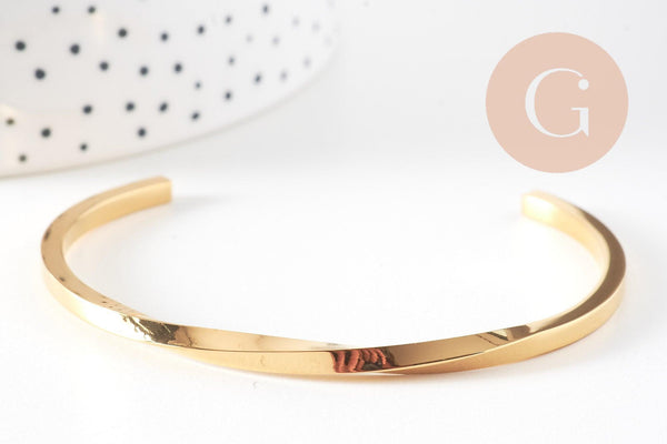 Bracelet jonc torsadé acier inoxydable doré IP 14k 68mm, x1 (G5946)