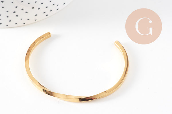 Bracelet jonc torsadé acier inoxydable doré IP 14k 68mm, x1 (G5946)