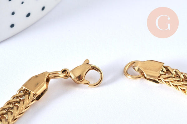 Bracelet maille américaine acier doré inoxydable 304,, sans nickel, 21cm, x1 (G6966)