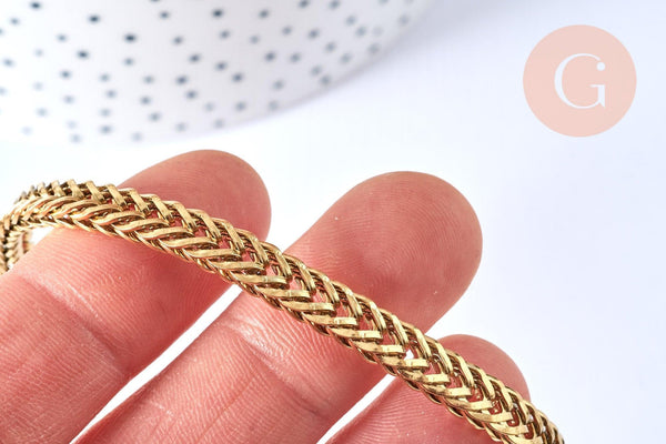 Bracelet maille américaine acier doré inoxydable 304,, sans nickel, 21cm, x1 (G6966)