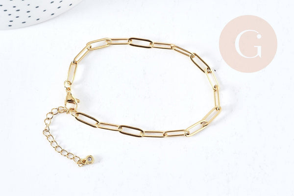 Bracelet maille rectangle trombone acier inoxydable 304 doré 14k 19cm, x1 (G8715)