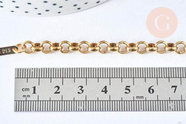 Bracelet maille rollo acier inoxydable 304 doré 14k, 1.5mm, 20.5cm, x1 (G6893)