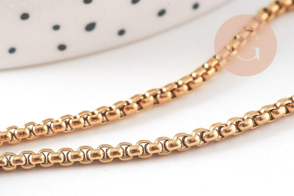 Bracelet maille rollo réglable fermoir coulissant acier inoxydable 304 doré 14k 24cm, x1 (G0188)