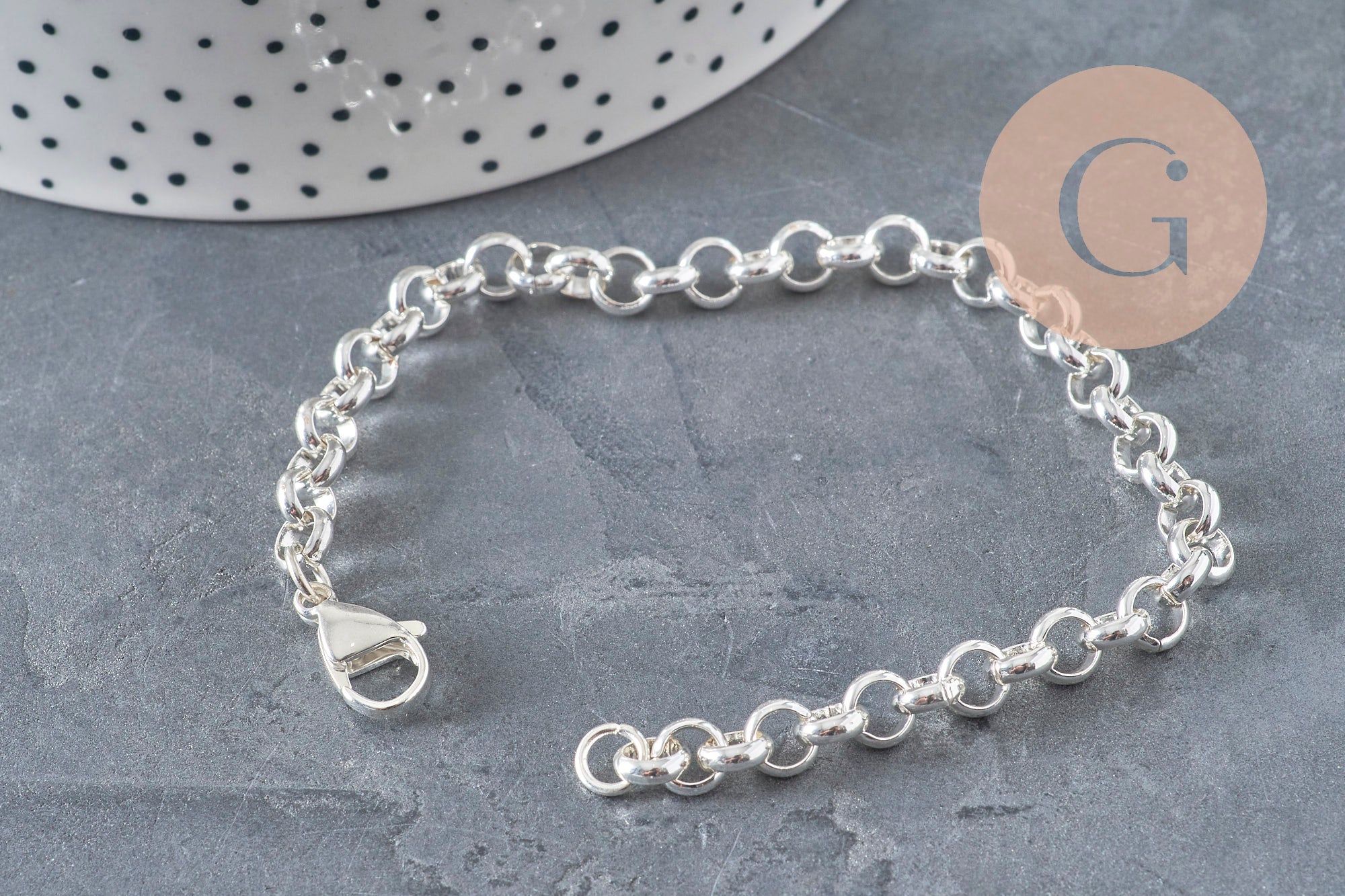 Pulsera de malla rolo de acero inoxidable 304 plateado de 6 mm, 19,1 cm, x1 (G11200)