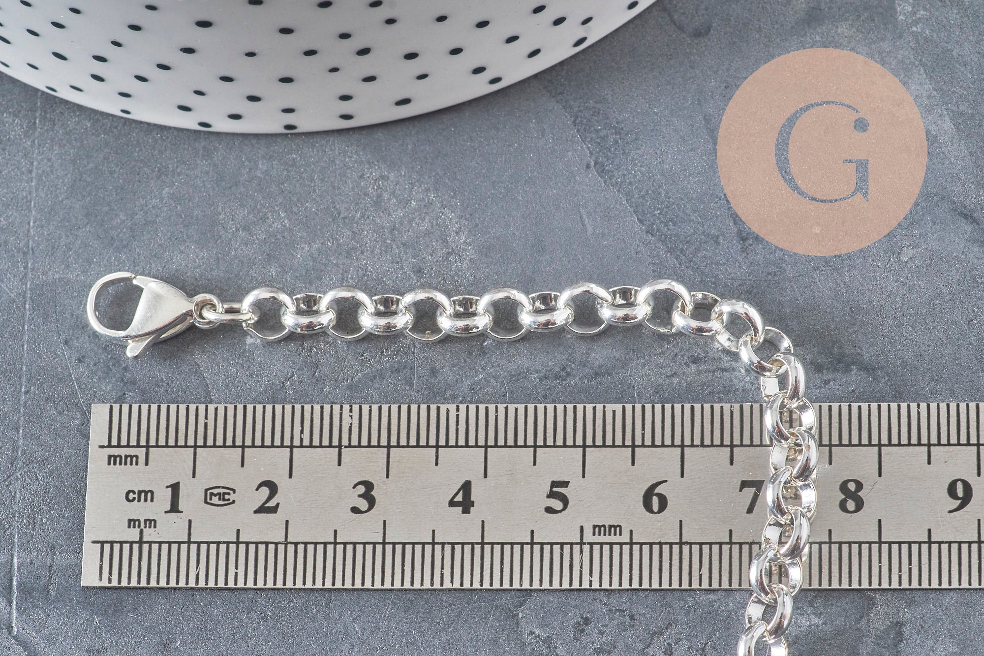 Pulsera de malla rolo de acero inoxidable 304 plateado de 6 mm, 19,1 cm, x1 (G11200)