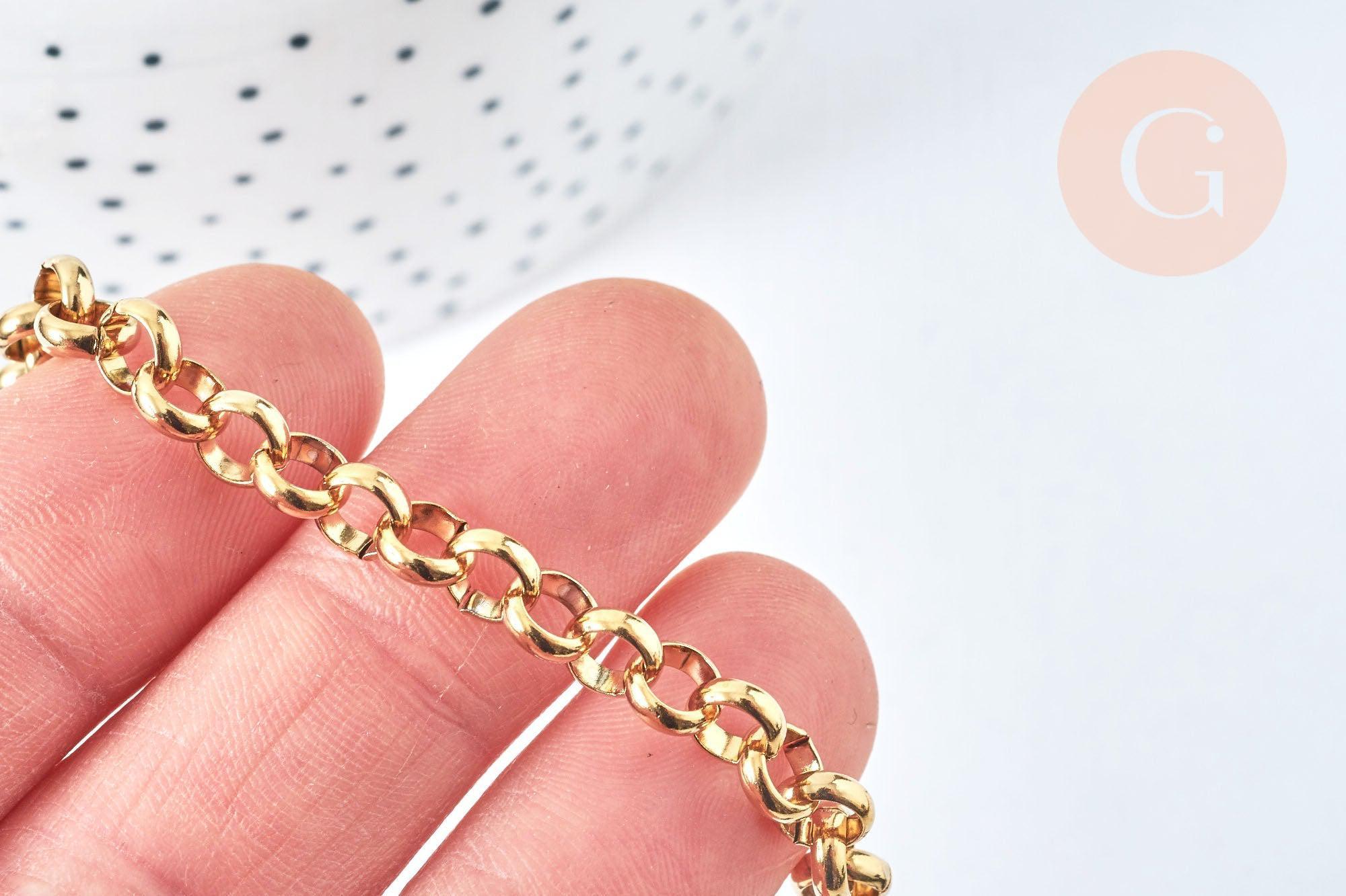Bracelet maille rolo acier inoxydable 304 doré 14k, 1.5mm, 20.5cm, x1 (G6893)