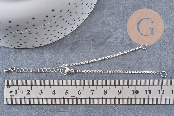 Bracelet maille rolo acier inoxydable argenté 16.5cm, x1 (G10914)