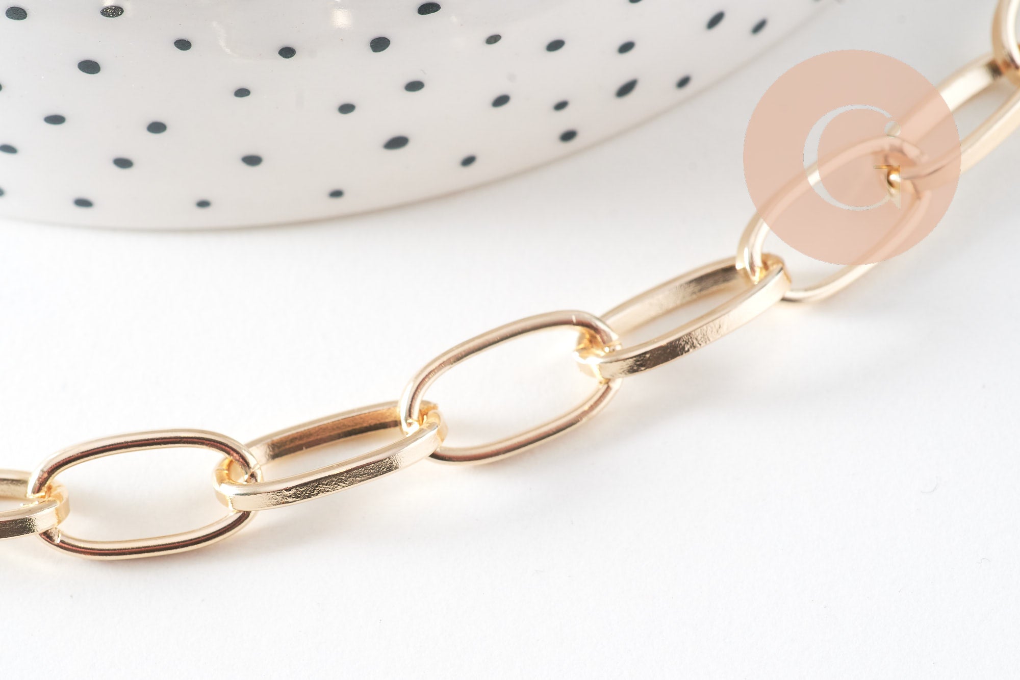 Bracelet maille trombone aluminium doré, bracelet doré à gros maillons, 18.3cm, x1 (G4933)